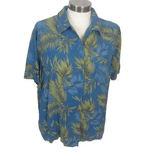 BeMode Women button up Hawaiian shirt silk sz L tropical luau pocket tiki bar
